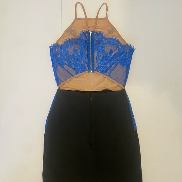 Topshop Blue and Pink Lace Backless Mini Dress Size 2 - Picture 6 of 7